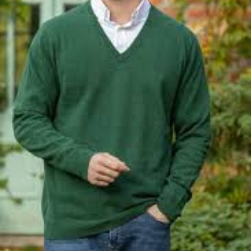 Banana Republic Luxury Blend Sweater Men L Green V-Neck Silk Cashmere Cotton